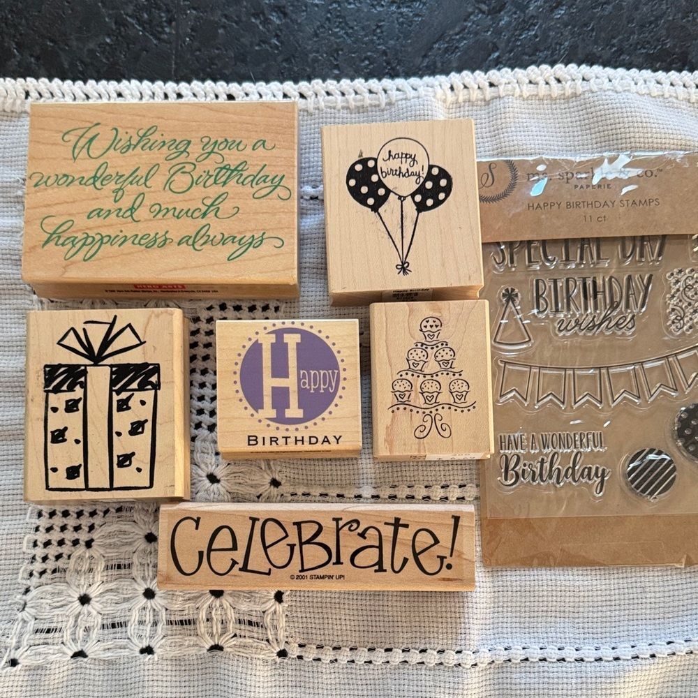 Stampin' Up! Birthday Celebration Stamp Set - Green, Purple, Black